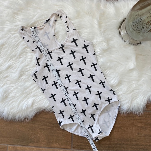 Cross Design Black and White Bodysuit - Picture 3 of 4